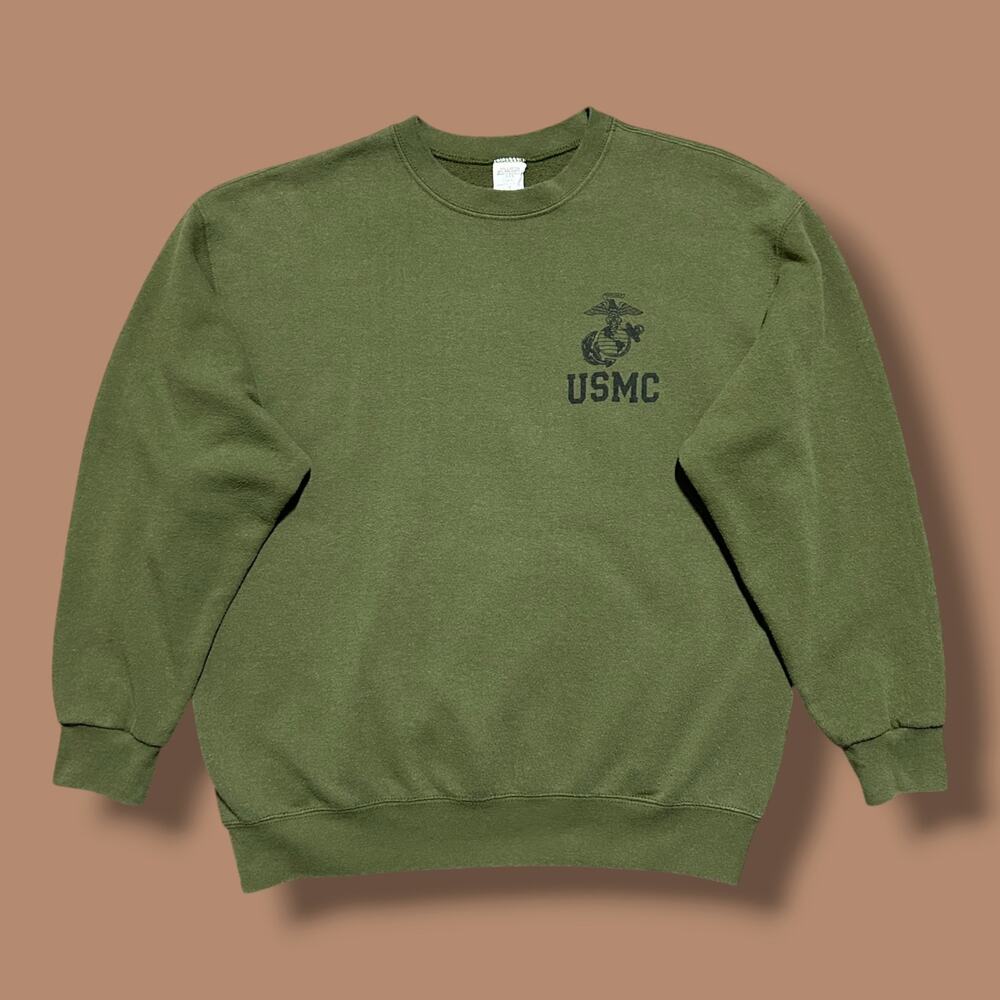 Vintage USMC Crewneck Sweatshirt 80s 90s Military Marines Olive Green Large